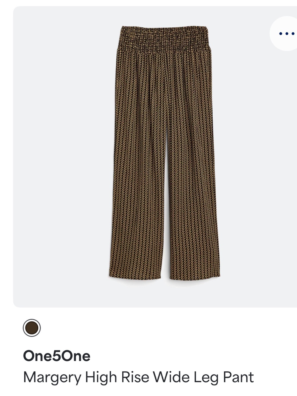 one 5 one Smocked Waist Wide-Leg Pants in Brown Pattern